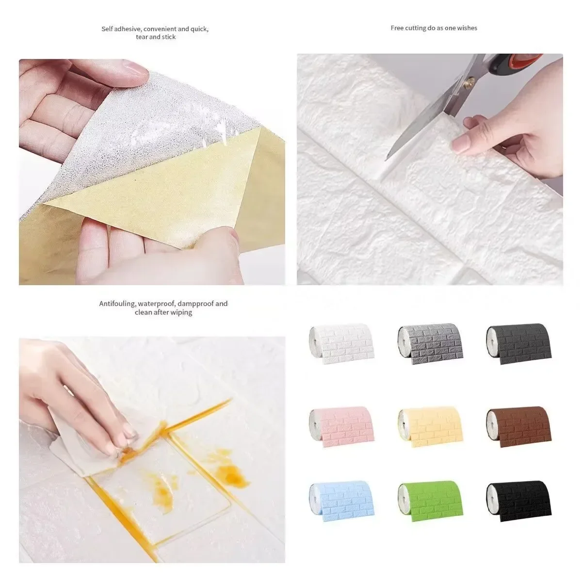 70cm*10m 3D Self-adhesive Foam Tile Wall Stickers for Indoor Wall Decor Living Room Kitchen and Bedroom Bathroom Home Decoration view 2