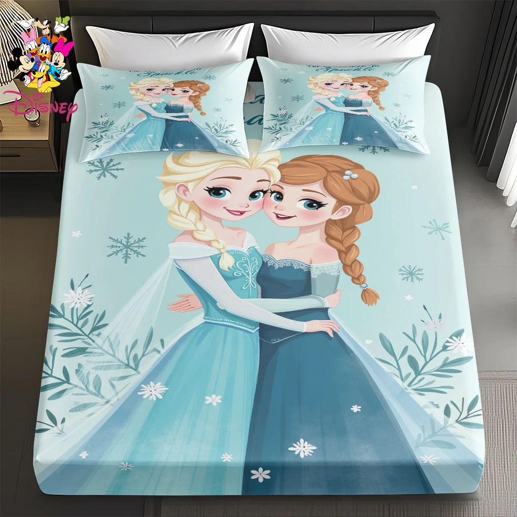 Ensemble de draps-housses Disney la reine des neiges Elsa et Anna, 2/3 pièces, décoration douce et confortable pour la maison, chambres à coucher/chambre d'amis, rondes toute l'année