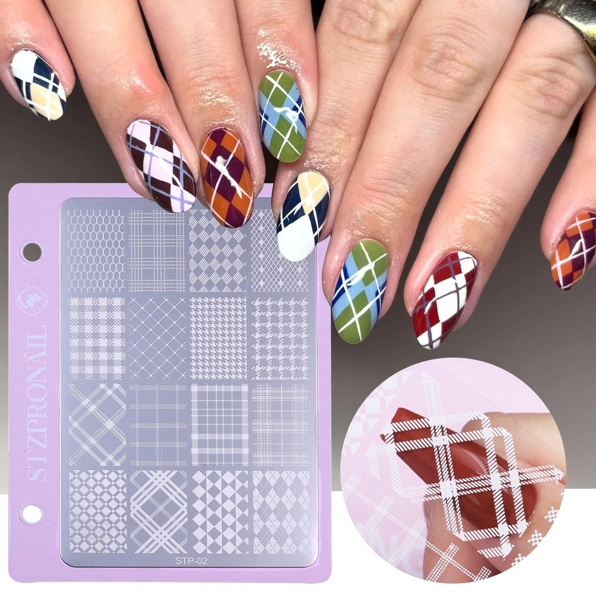 Autumn Winter Multiple Plaid Grid Nail Stamping Plate With Storage Ring Notebook Design Image Film Transfer Print Manicure Tools