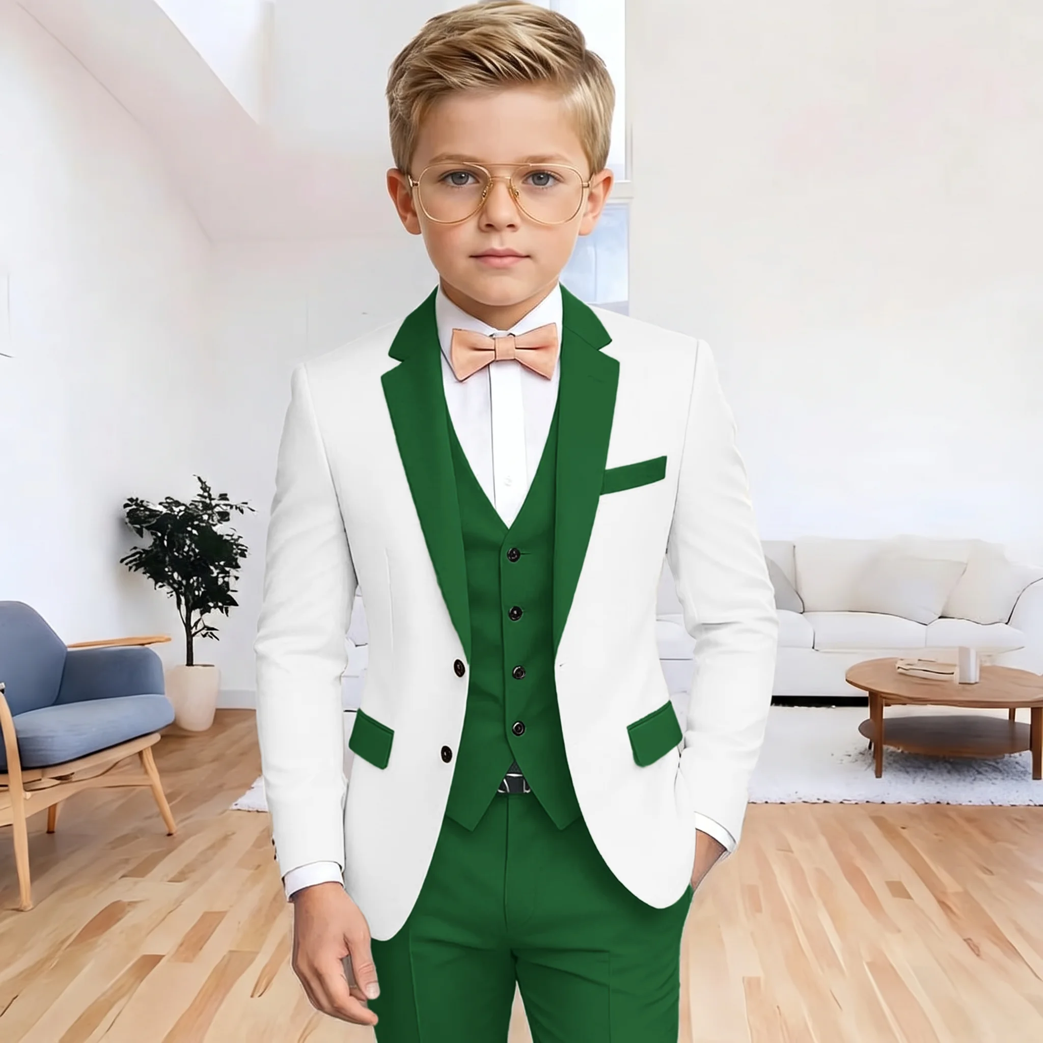 Boy's Suit 3-Pieces (Jacket+vest+pants) Notched Lapel Formal Set Kids Tuxedos 2-16 Year Old Wedding Prom Party