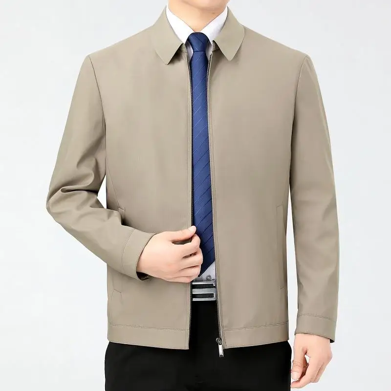 

Busin Adstrative Men's Jaet Collar Workwear Midlife Dad Sle Long Sve Polyester Fiber Zipper Decorated Outerwear