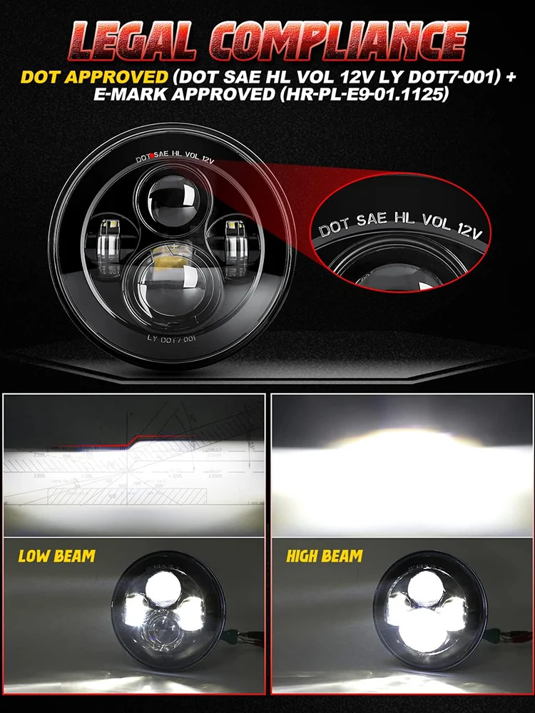 High Bright 7 Inch LED Headlights Anti-glare Round H6024 LED Headlight Compatible with Jeep Wrangler JK JKU TJ LJ Chevy Ford