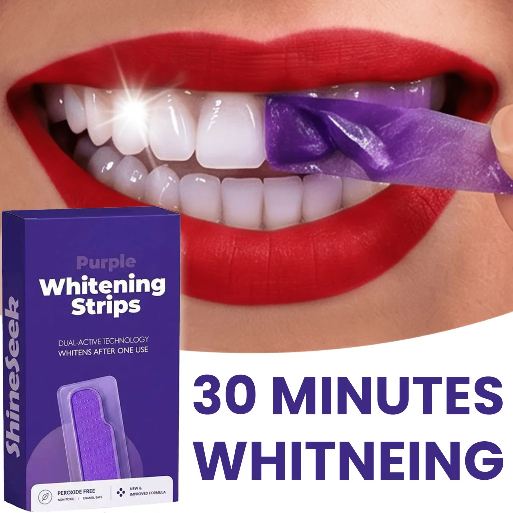 28Pcs/14Pairs New Formula Purple Pap+30-Minute Whitening Strips, Hydrogen Peroxide-Free, Gently Whitens Teeth, Second-Generation Purple Teeth Strips Technology, More Closely Adheres to Teeth, Suitable for Quick Teeth Whitening before Going Out on a Date, to Reveal a Dazzling Smile