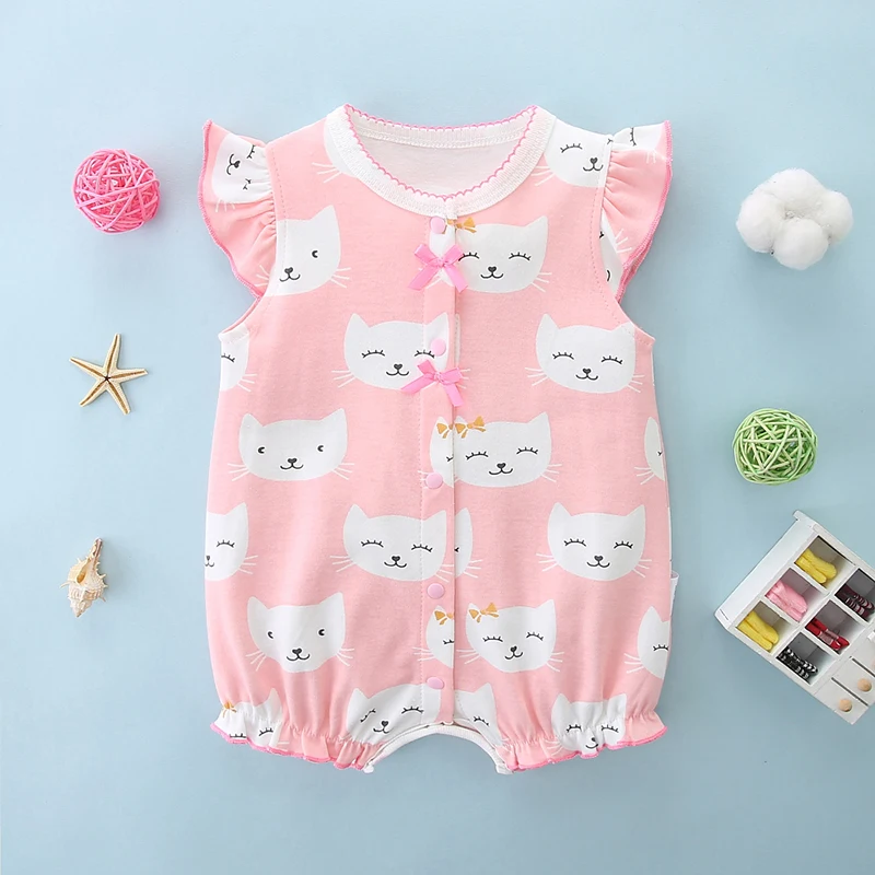 

Summer new baby girl cat bag fart clothes thin 0-1 year old baby sleeveless harem female princess jumpsuit