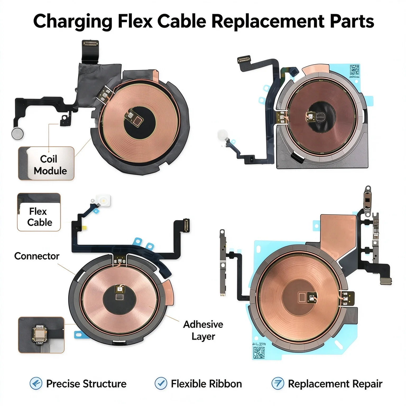 1pcs Wireless Charging Coil Flex Cable for iPhone 15 14 Plus 12 13 Pro Max Charger Panel Sticker WPC Pad Chip Volume Tape Parts