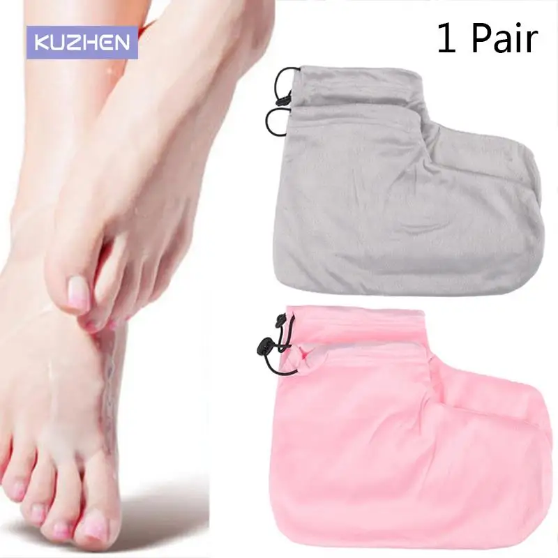 1 par luvas de proteção do pé mais quente parafina cera de calor spa pedicure manicure