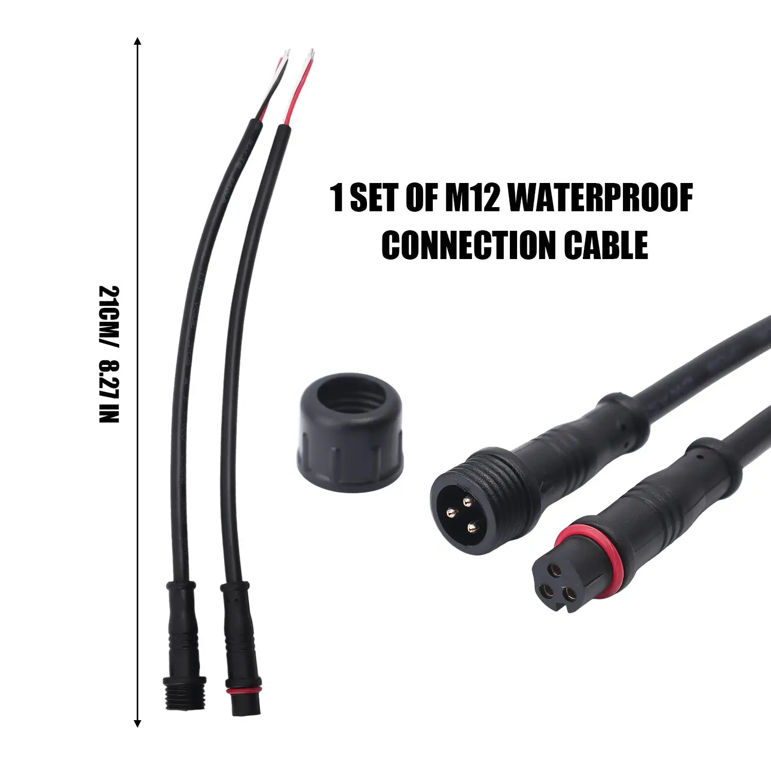 M12 IP67 Wasserdichter Kabelstecker 2/3/4-polig Stecker/Buchse mit PVC-Kabel für Auto Motorrad LED-Licht Auto-Zubehör