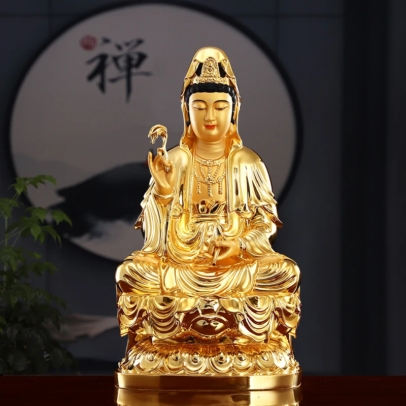 40CM Asia high grade gilding gold copper GUAN YIN Buddha statue Guanyin Avalokitesvara HOME Safe Healthy good LUCK protection