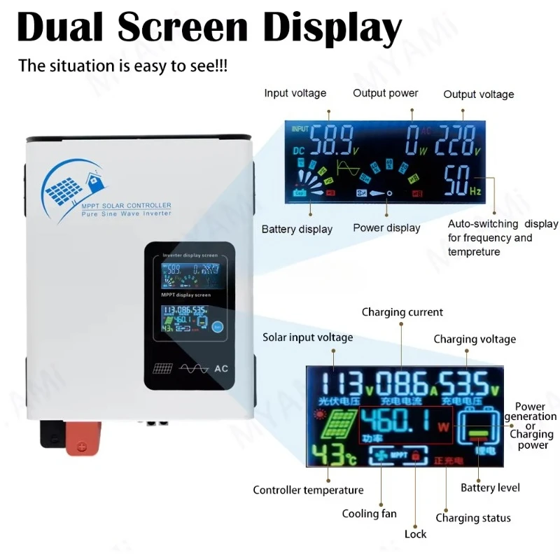 2300W 60A 12V 24V 48V Inverter di potenza a onda sinusoidale pura da CC a CA 110V 220V Con inverter solare con sistema di carica della batteria MPPT