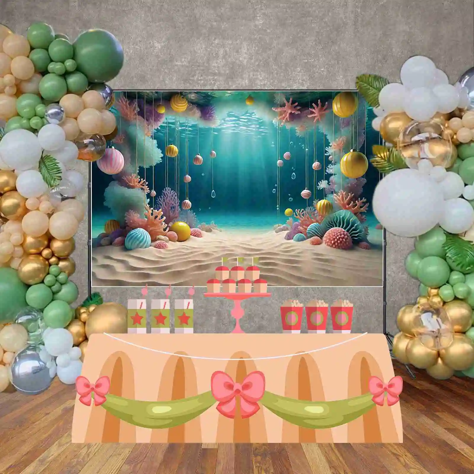 MOON.QG Seaside Candyland pierwsze urodziny tła dziecko lato dno morskie cukierki tła niestandardowa dekoracja imprezowa Photozone rekwizyty