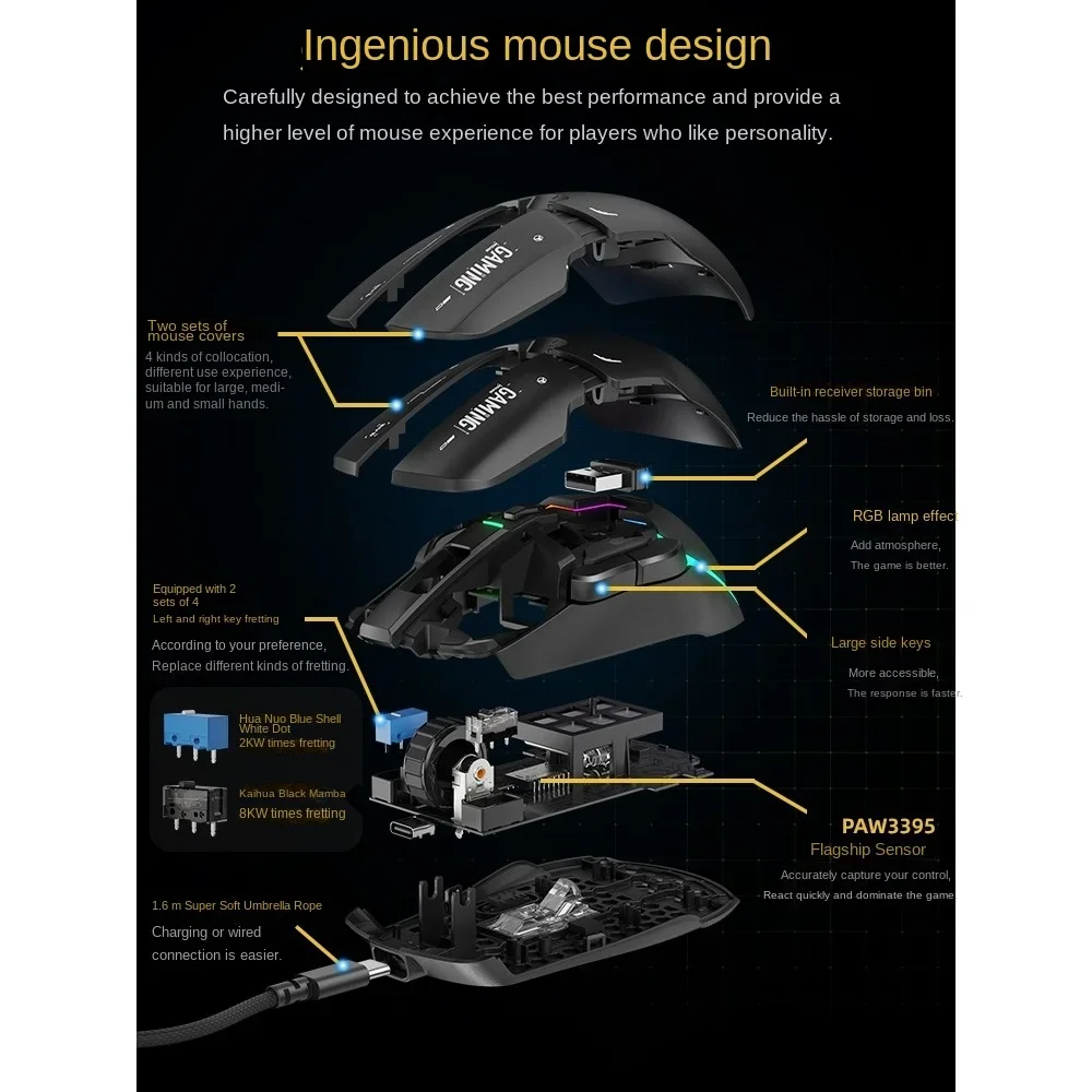 Imagem -05 - Mouse sem Fio 2.4g com Fio Dual Mode Hot Swappable Micro Paw3395 26000dpi Fps Leve Ergonomia de Jogos Esports Ifyoo-g03