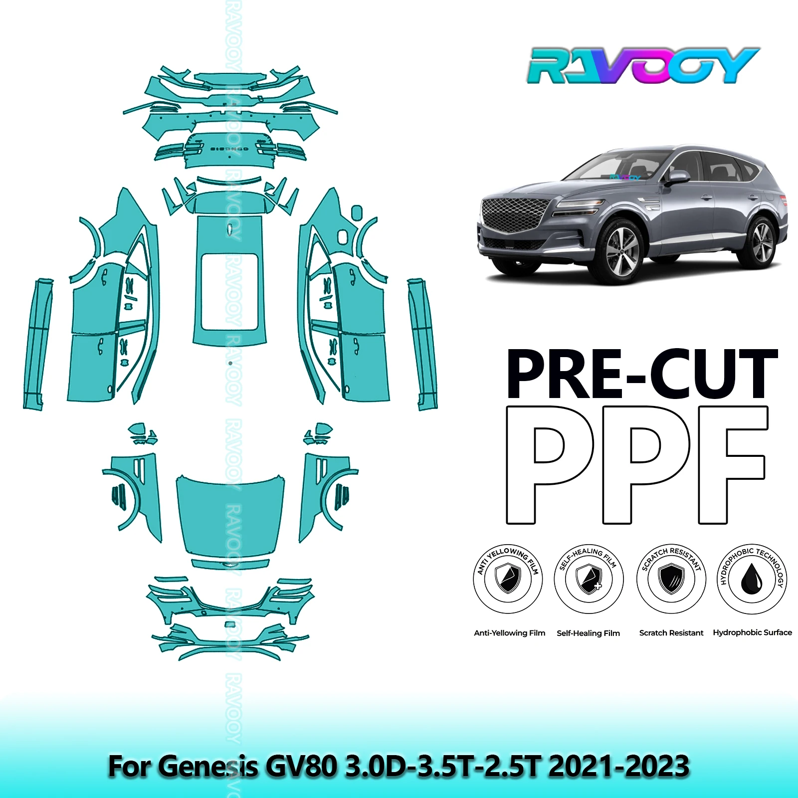 

Car Precut PPF Paint Protection Film Full Vehicle For Genesis GV80 3.0D-3.5T-2.5T 2021-2023