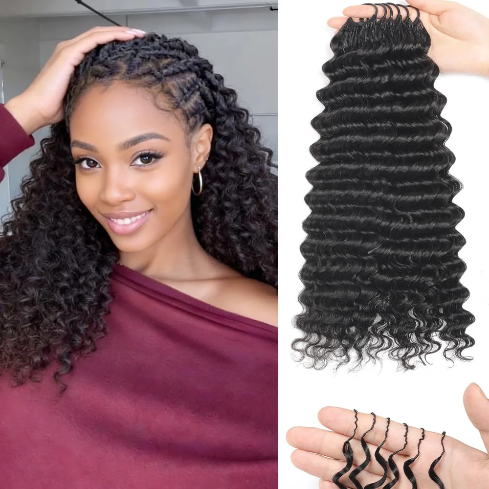 

Deep Wave Human Hair Feather Crochet Hair Extensions Knotless Pre Separated Crochet with String Reusable for Braiding Human Hair