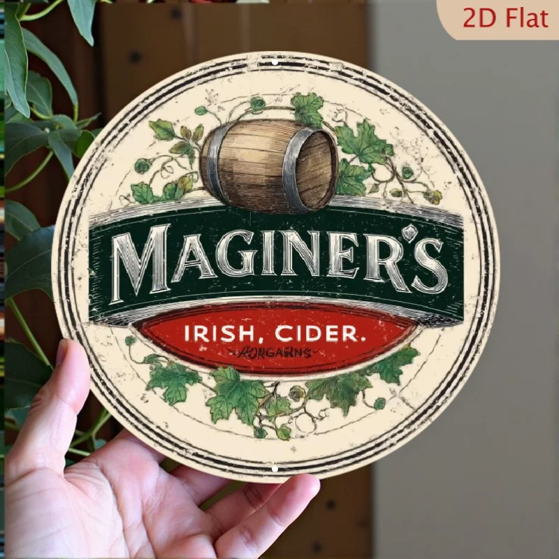 2D Flat, 1pc Vintage Irish Cider Metal Wall Decor - Magner's Irish Cider Barrel Sign with Shamrock - Heavy-Duty Metal Constructi
