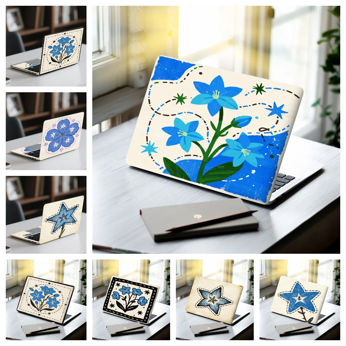 

Минималистичная синяя наклейка-скин для ноутбука с текстурным рисунком, съемная самоклеящаяся защитная пленка для ноутбука, декор для ПК, эстетика