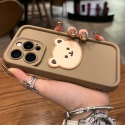 Bonita funda de teléfono líquida con dibujos animados para iPhone, carcasa de silicona suave con oso 3D coreano para iPhone 11, 13, 12, 14, 15 Pro Max, XR, XS, X Max, 7, 8 Plus