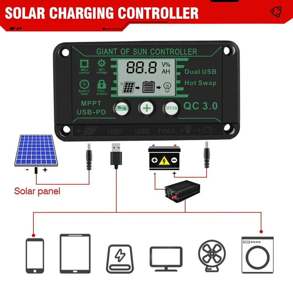 MPPT Charge Controller Waterproof Solar Panel Regulator Digital Display Wide Compatibility 10A 100A Current Options