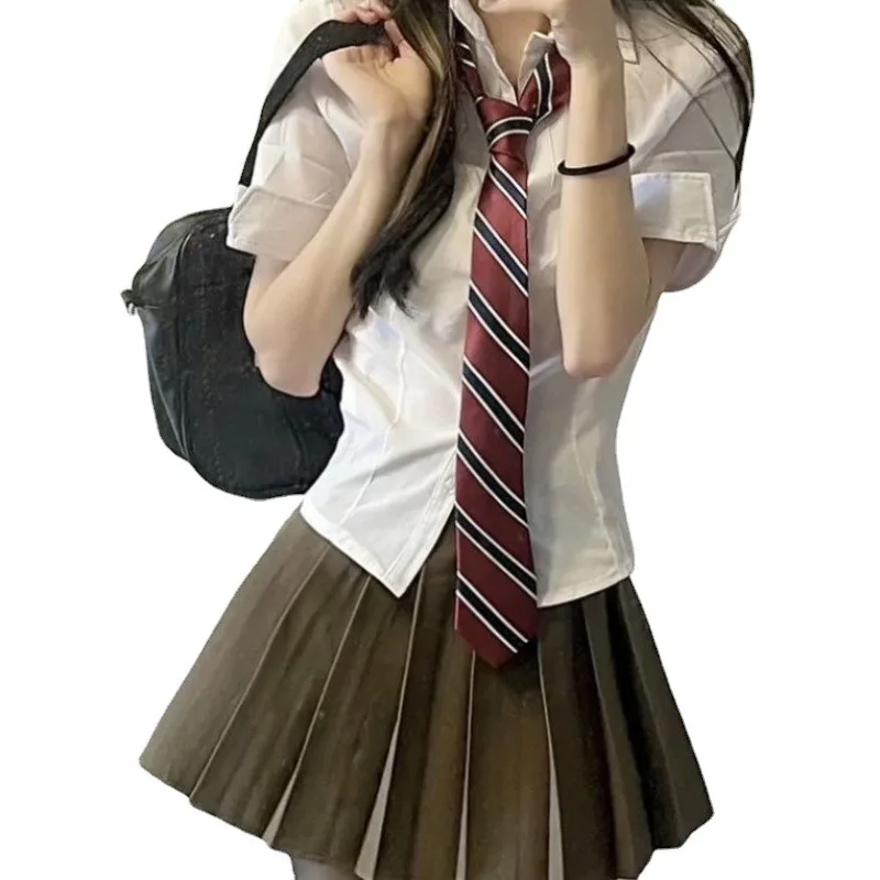 Jk Uniform Koreaanse Slim Fit Taille Shirt Dames Lente College Stijl Plooirok Set Top Half Jurk School Uniform Jk Outfits