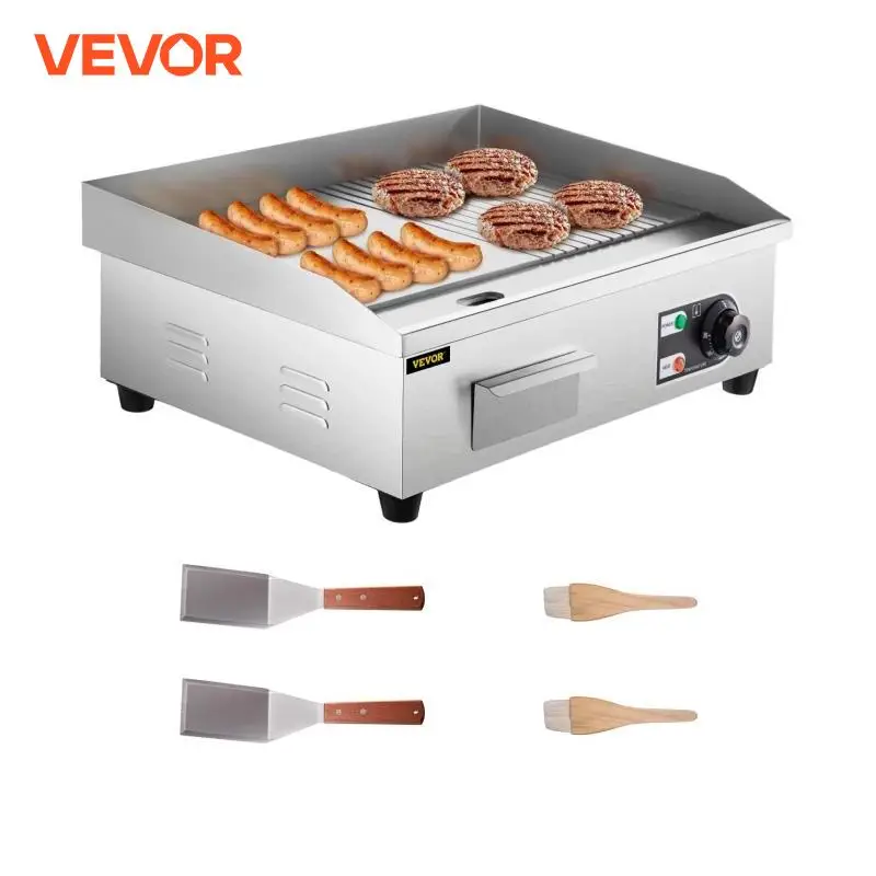 VEVOR Kommerzieller elektrischer Grill, 2800 W, flache Grillplatte für die Arbeitsplatte, einstellbare Temperatur von 50–300 °C, 45 x 30 x 1 cm, Grillplatte aus Edelstahl mit 2 Schaufeln und 2 Bürsten für Zuhause oder