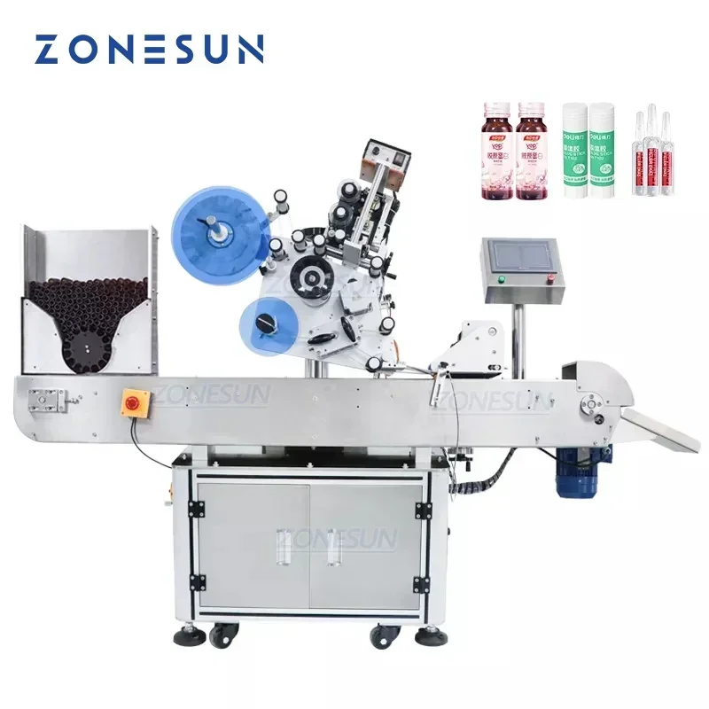 ZONESUN ZS-TB823 Automatic Round Bottle Labeling Machine Vial Adhesive Sticker Labeling Sticker Packing Machine Label Dispenser