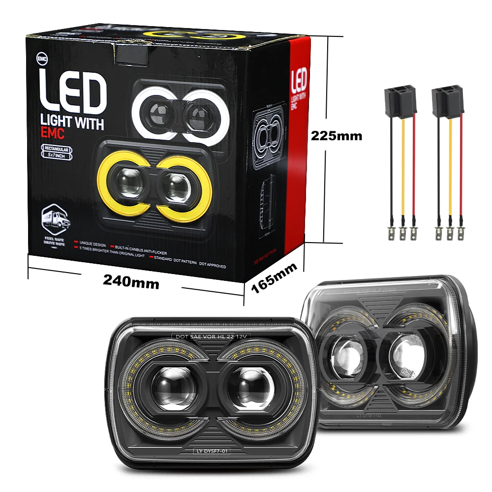5x7 7X6 Car LED Headlight Hi-lo Beam DRL Turn Signal Light Led Square Headlight for Jeep Wrangler Cherokee XJ YJ  for GMC