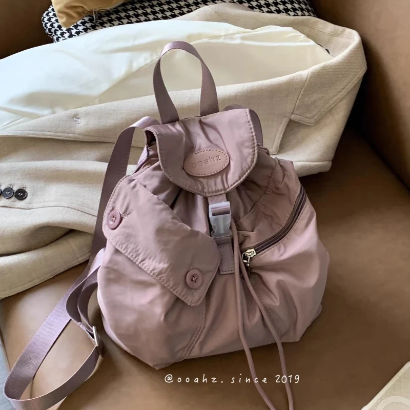 2026 New Bag Girl Small Backpack Nylon Drape Multi-pocket Drawstring Backpacks Water Resistant Bagpack Women Package