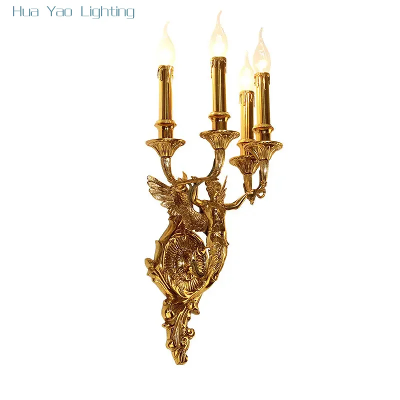 European Brass Wall Candle Sconce Mermaid Wall Mounted Operating Lamp Angel Wall Lights for Home