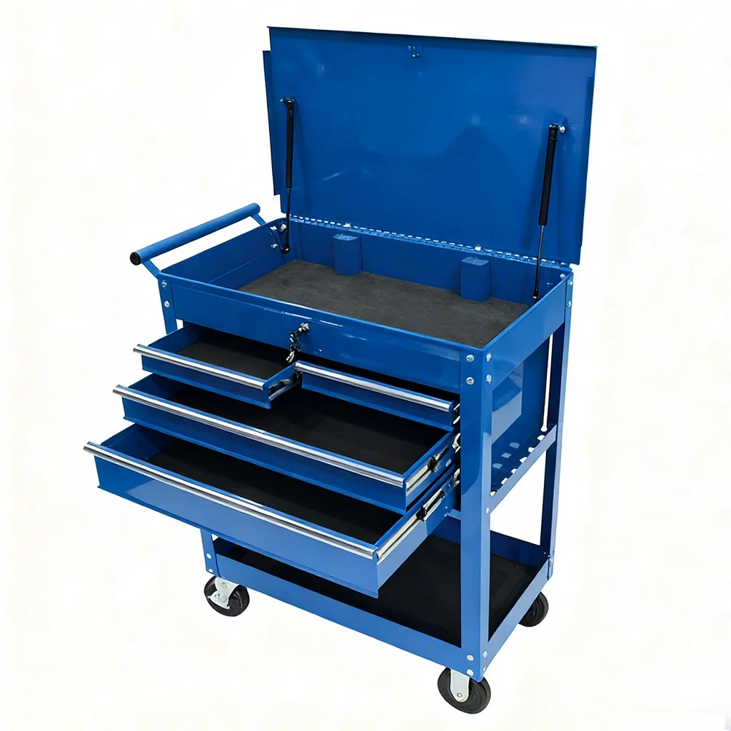 Multi Functional Hardware Steel Tool Drawers Cabinet Heavy Duty Three Layer Tool Cart Part Storage Car Repair Workshop