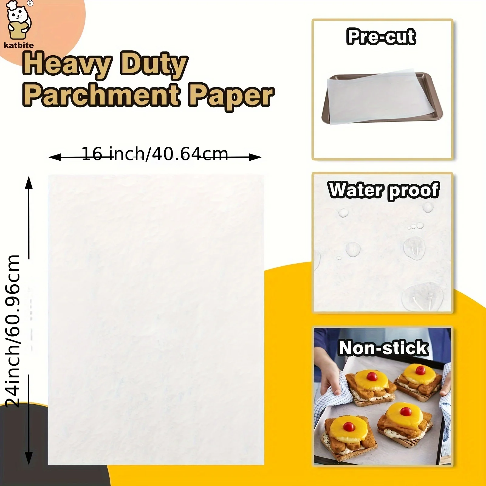 Katbite 100/200Pcs 16x24 Inch Heavy Duty Unbleached Parchment Paper Sheets - Non-stick & Oil Proof Baking Paper for Oven