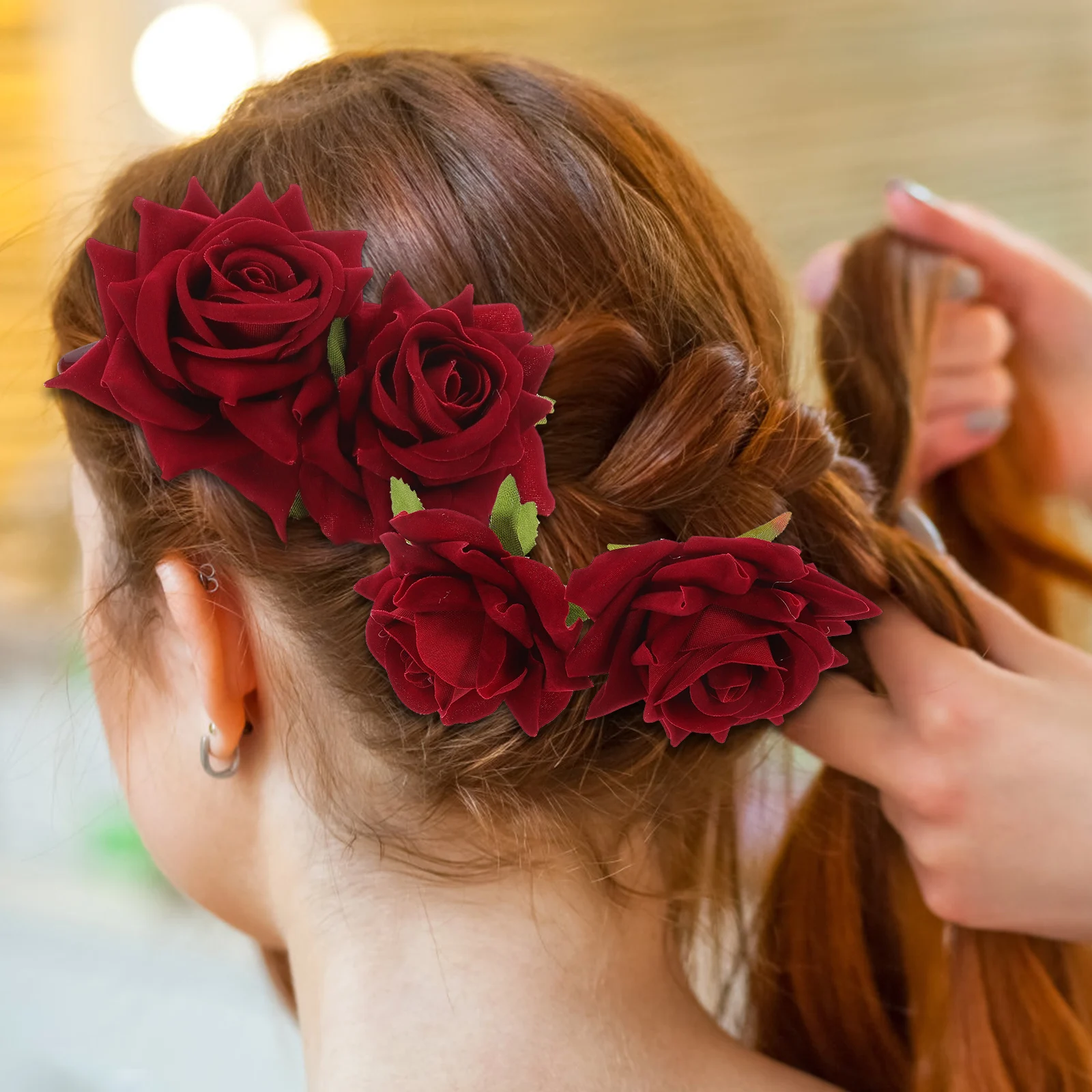

1set 1Set Lifelike Rose Hairpin Red Elegant Wedding Bridal Hair Jewelry Women Girls Party Prom Decoration Bobby Pin Accessory
