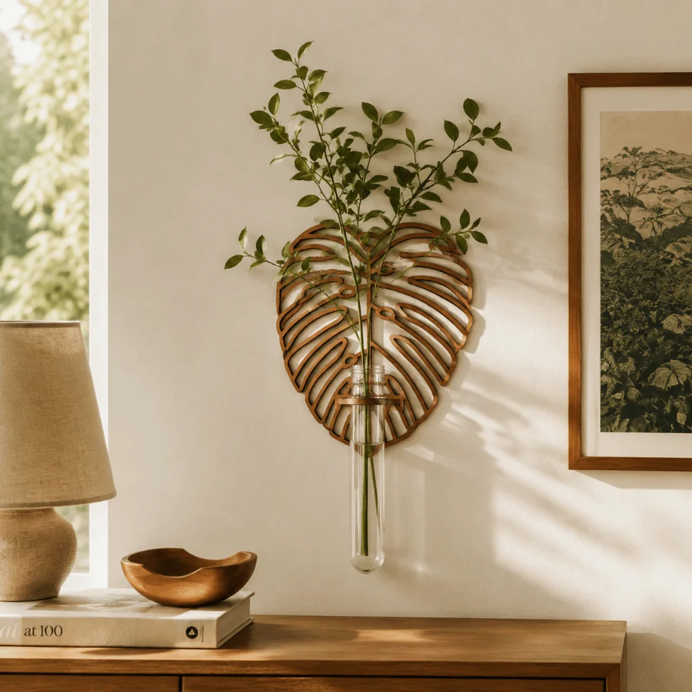 Wooden Hydroponic Plant Holder Home Ornaments Hollow Out Wall Hanging Planter Shelf Vase Leaf Shape Flower Pot Home Decor