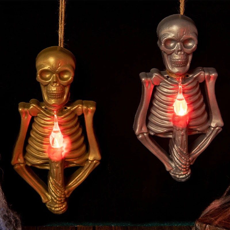 New Halloween Decoration Skeleton Lights Fun LED Light-up Skeleton Candlestick Pendant Festive Horror Atmosphere Decoration Prop