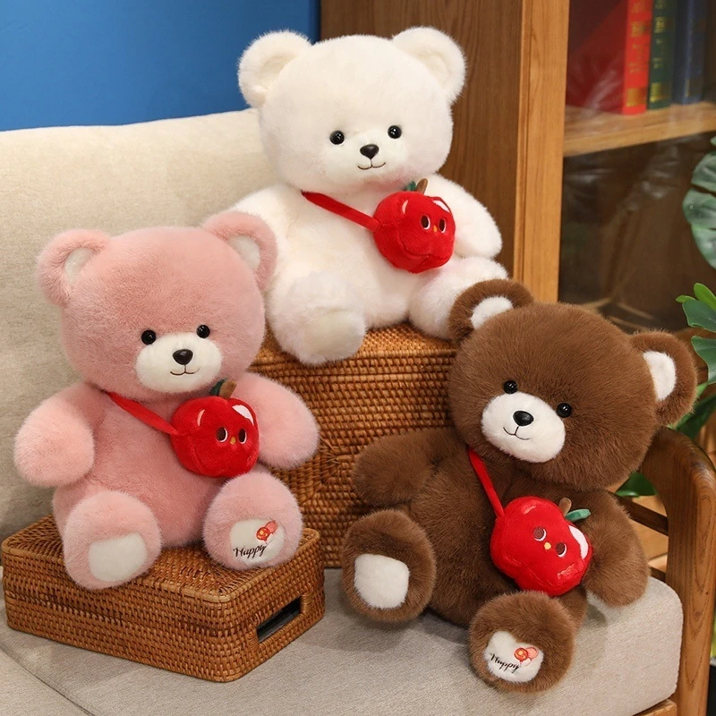 Cute Apple Bear Plush Doll Soft Teddy Toy For Girls Birthday Gift Lovely Stuffed Animal Bedroom Decor Hugging Play Kids