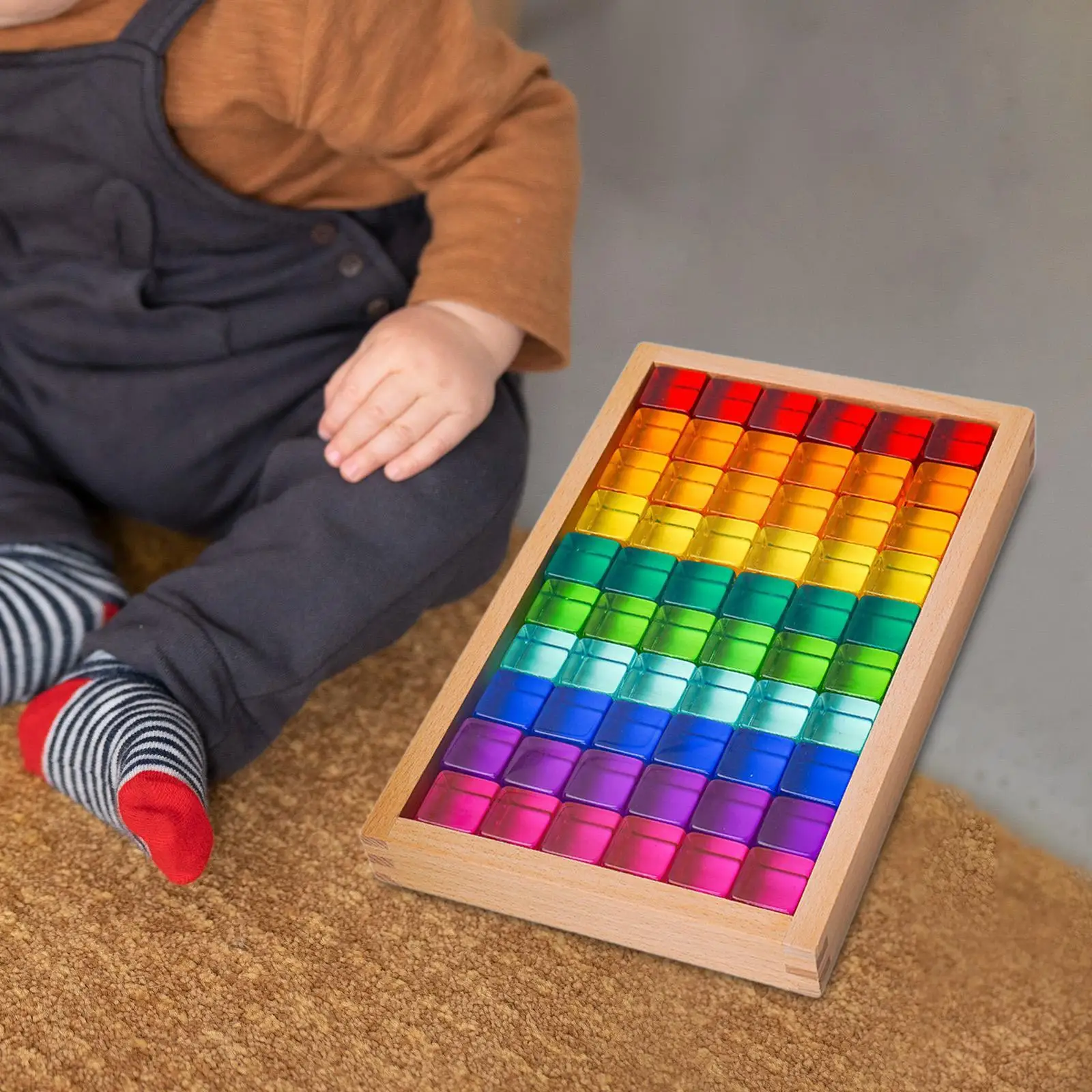 Cube Blocks Set Transparent Appearance Rainbow Acrylic Cubes for Toddlers