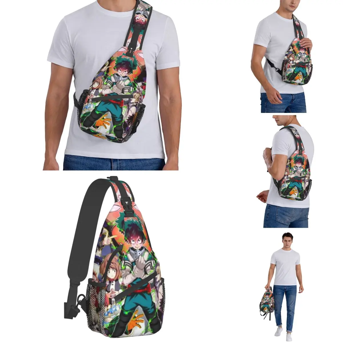 My Hero Academia-bandolera pequeña para el pecho, mochila de hombro, mochila de viaje, senderismo, mochila con patrón de Manga