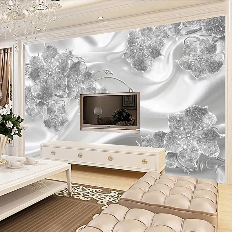 Custom Photo Modern Fashion Silk Diamond Jewelry Flower Mural 3D Wall Papers Home Decor Bedroom Living Room TV Background Tapet