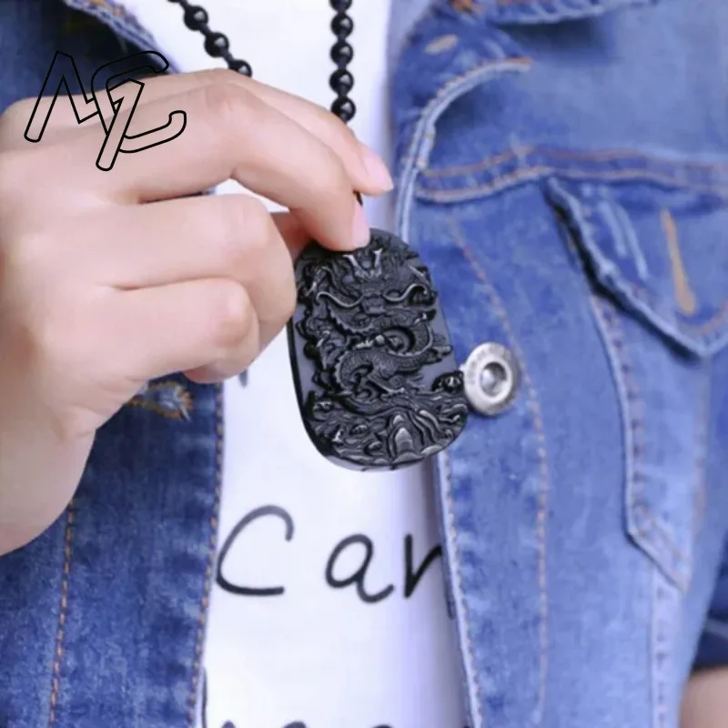 حجر السج الأسود الطبيعي قلادة على شكل تنين الخرز قلادة سحر المجوهرات الإكسسوارات منحوتة باليد الطفل محظوظ تميمة الهدايا