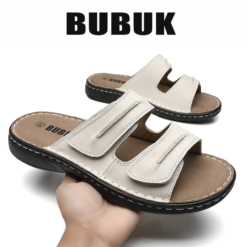 Bubuk Men's Genuine Leather Sports Slippers, Open-Toe Outdoor Non-Slip Sandals, Fashionable Top Layer Cowhide Casual Men's Shoes, with Arch Support, Adjustable Upper, Suitable for Summer Hiking, Travel, and Work Wear view 6