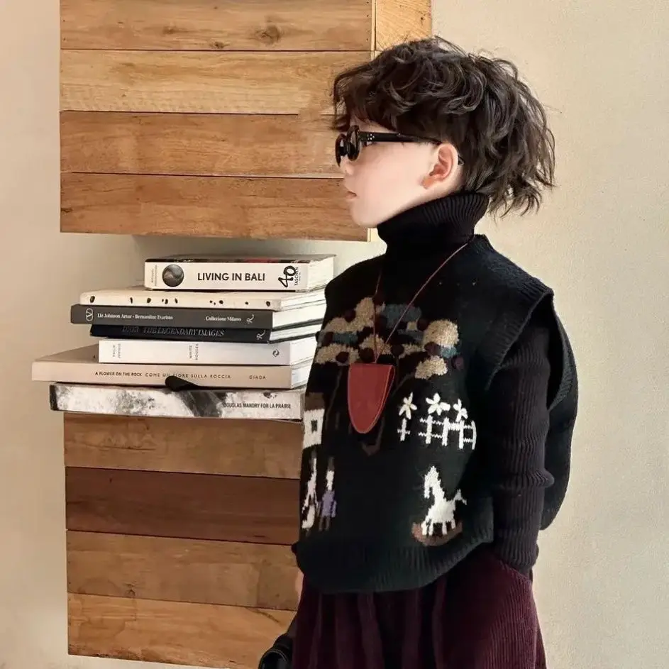 3 PCS set Autumn Winter Boys Clothing set Casual knitting vest+ sweater+ Loose Pant Kid Children Handsome baby toddler clothes
