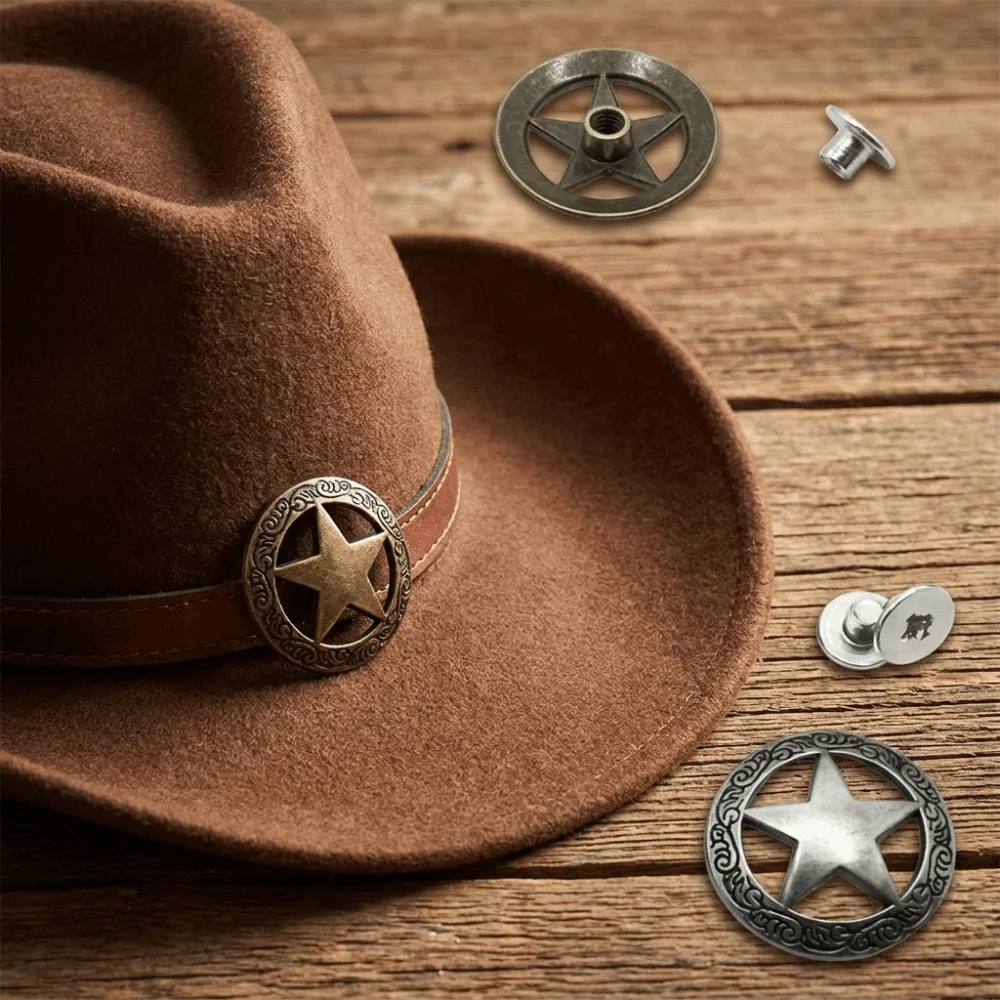 Stars Hollowed Out Replacement Casting Buckle Round Shape Screw Back Vintage Metal Concho Small Size Rivet Nuts
