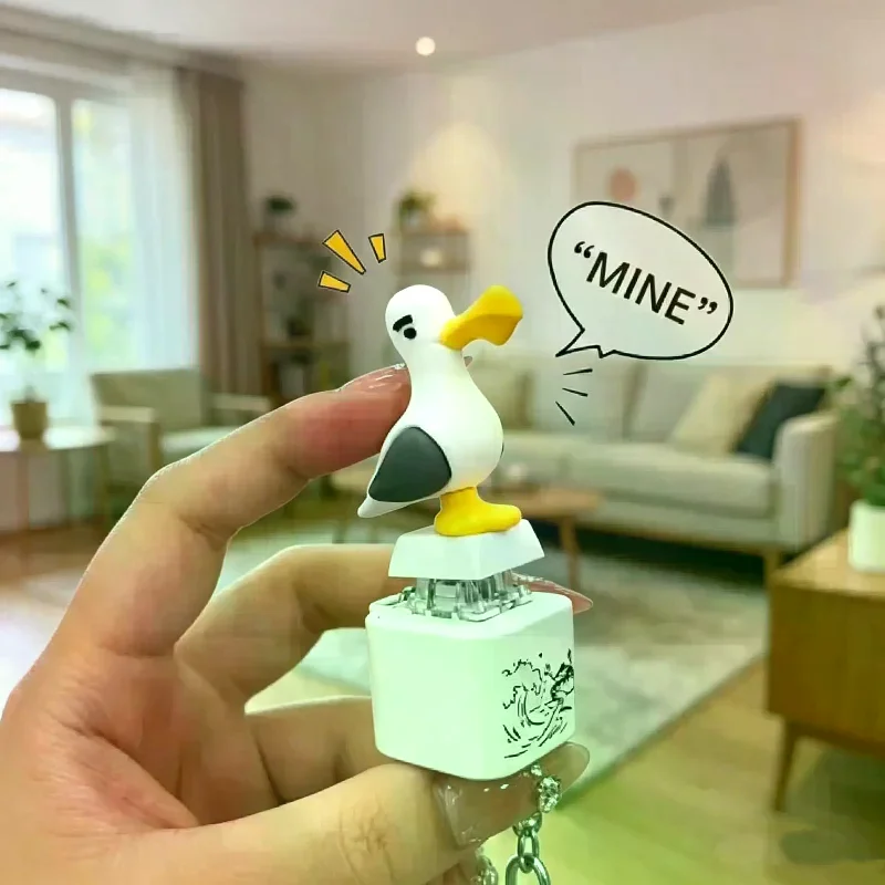 Seagull Mine Keychain Button with Sound LED Rechargeable Keyboard Clicker Fidget Toys Stress Relief Animal Keycaps Funny Gift