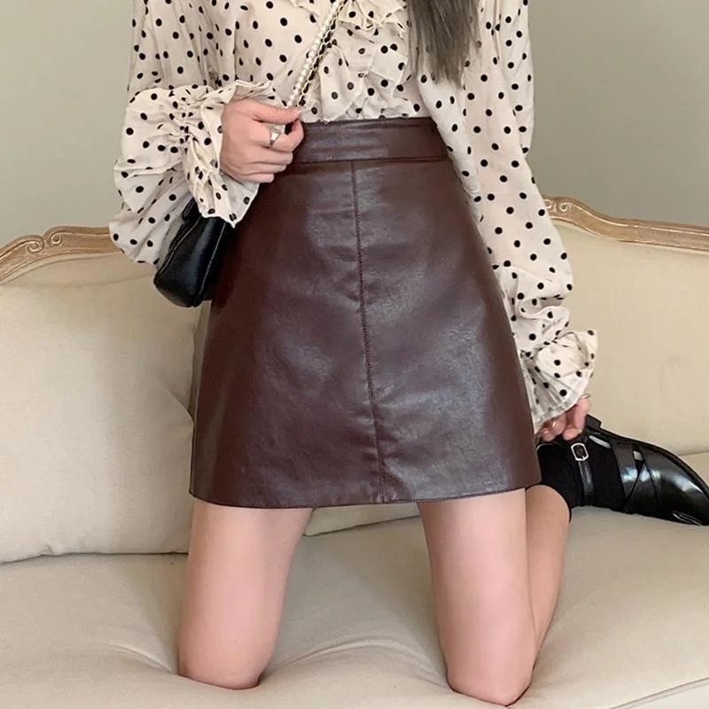 

Super Hot High Waist A-line Hip Leather 2023 New Autumn Net Show Thin Faldas Fashion Clothes for Women Skirts