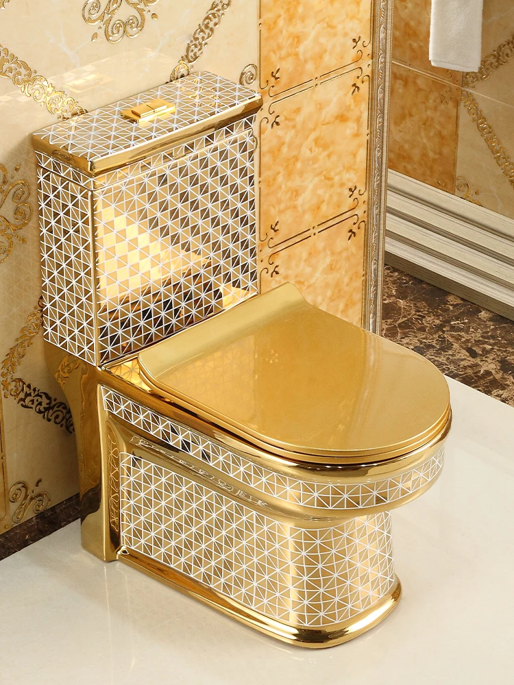 Household Flush Golden Toilet Super Swirling-Style Water-Saving Deodorant Toilet Square Personality Color Ceramics Sanitary