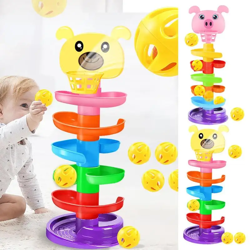 

Ball Drop Toy 6 Layers Cute Rolling Ball Tower With 5 Balls Educational Preschool Learning Games Detachable Portable Early