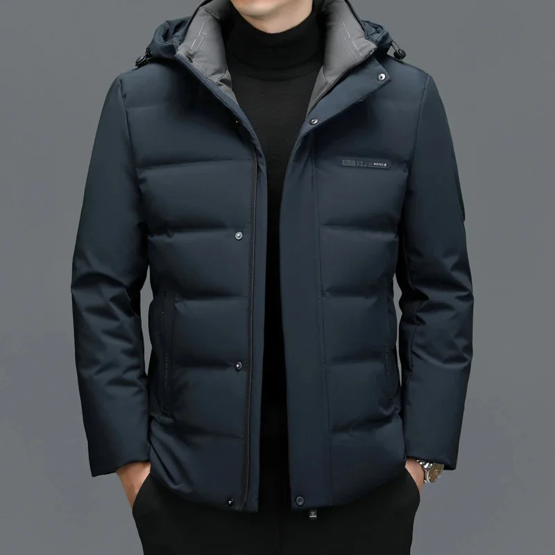 Winter YXL-7788 Men's New Hooded Down Jacket With Warm And Thickened , White Duck Casual Business Lapel Trend