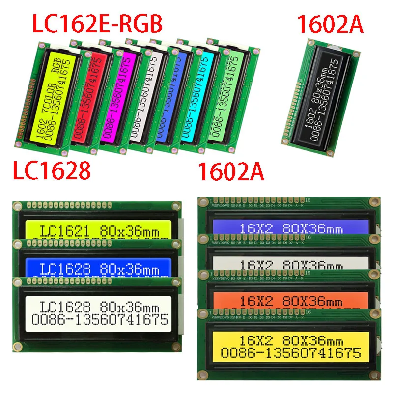 Wyświetlacz LCD 1602 16x2 z podświetleniem 3.3V 5V, płytka I2C 80x36mm, LC1621 LC1628 1602A