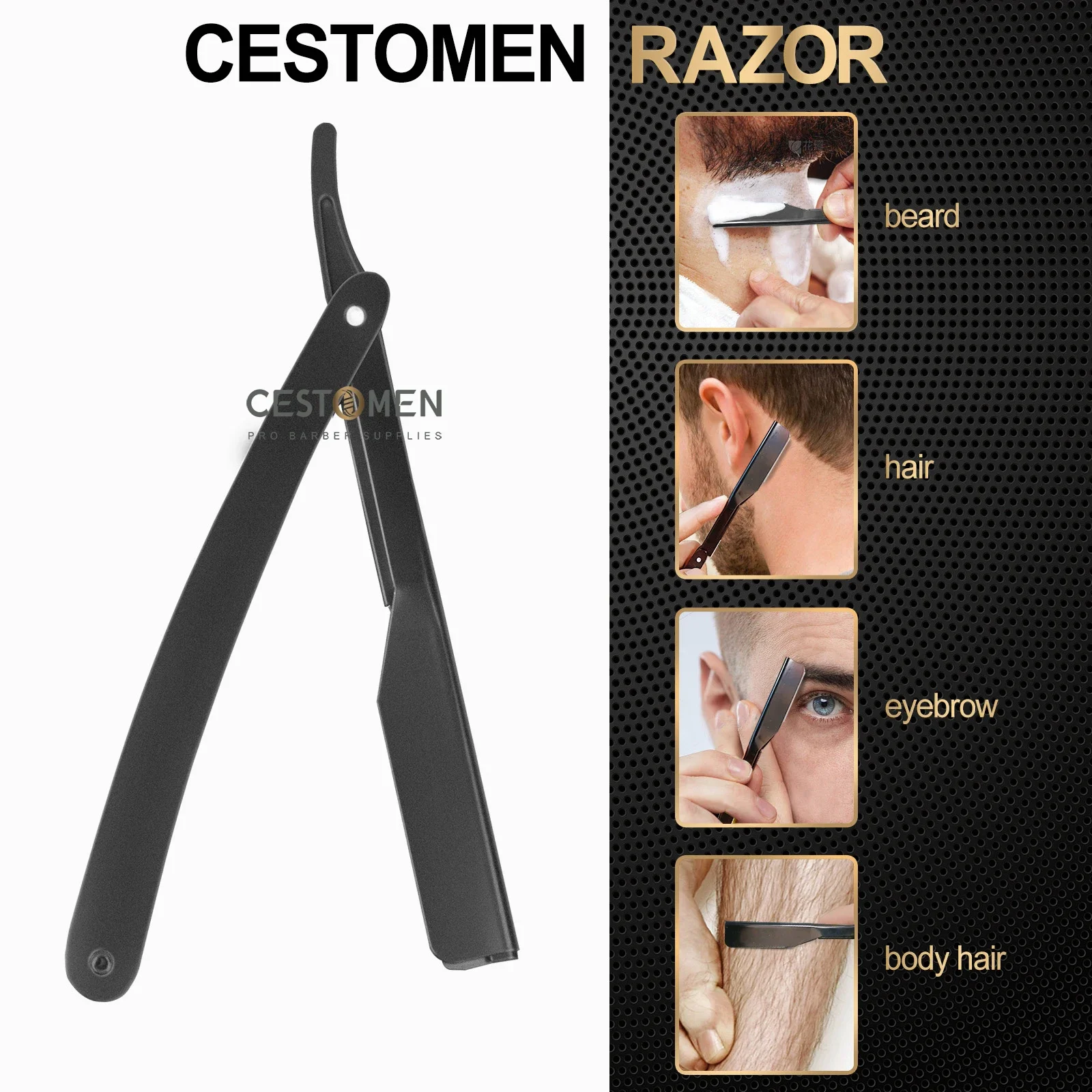 Men Shaving Barber Razors Hair Removal Tools Black Folding Shaver Knife Stainless Steel Straight safety razor Barbearia Holder