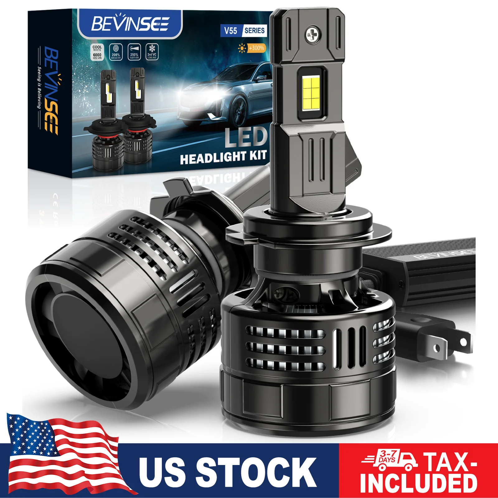 

BEVINSEE H7 LED Bulb H4 H11 9005 HB3 9006 HB4 H8 H9 9012 HIR2 LED Headlights for Car 150W 28000LM Super Bright CANBUS Turbo 12V