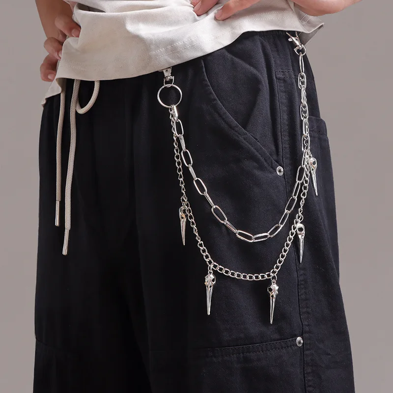 Multi‑Layer Bird Skull Spike Pendant Pants Chain Unisex Metal Waist Chain Hip Hop Punk Jeans Hanging Decor Streetwear Accessory