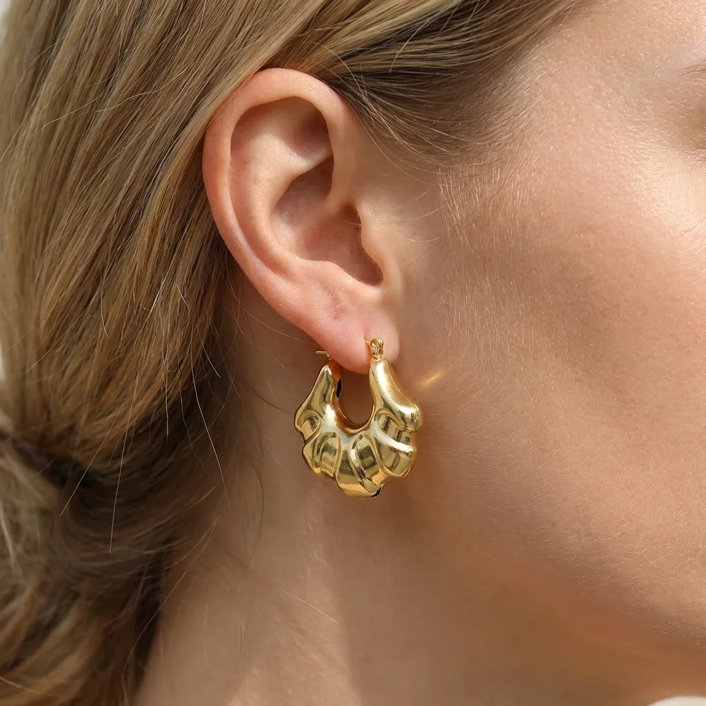 Klobige Hohle Creolen für Damen Hochwertige Edelstahl Glänzende Glatte Metall-Statement-Ohrringe